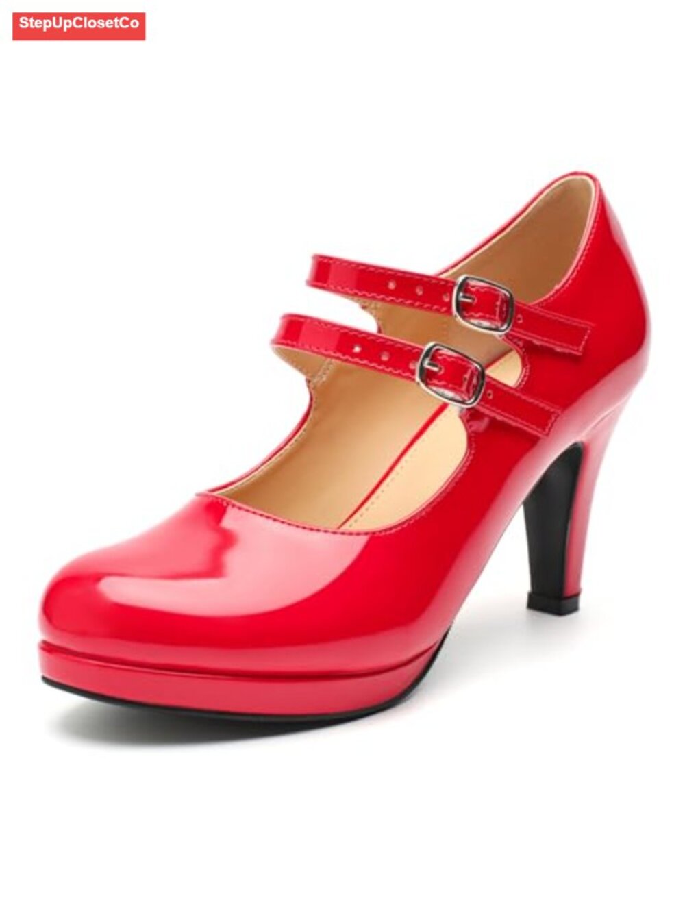 Women's Faux Velvet Low Platform Pumps Double Ankle Strap Mary Jane Dress Shoes